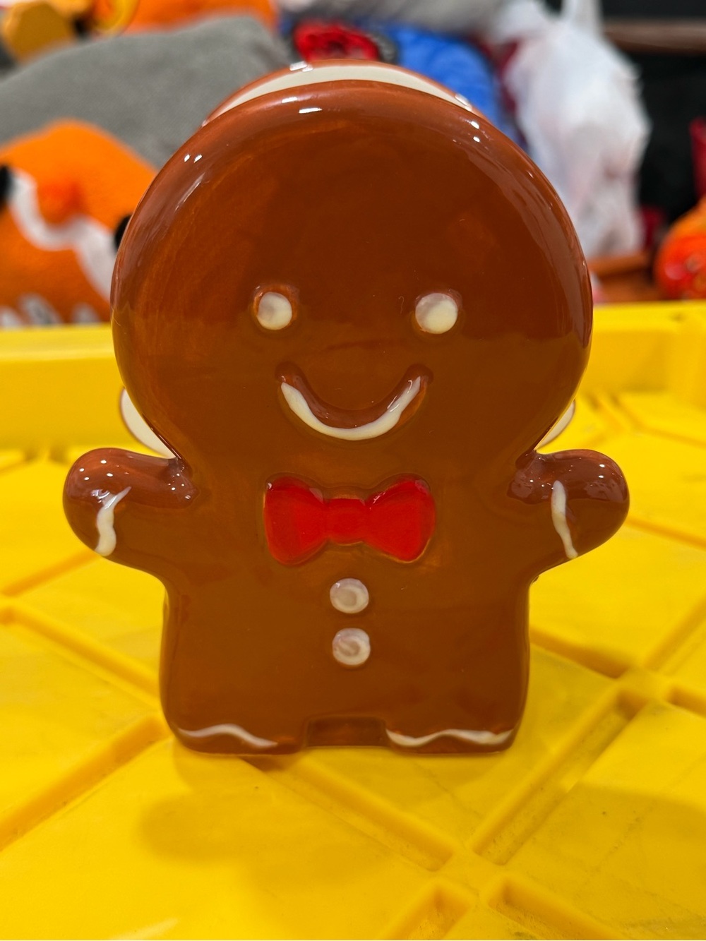 Brown Gingerbread Napkin Holder with Red Bow Accent